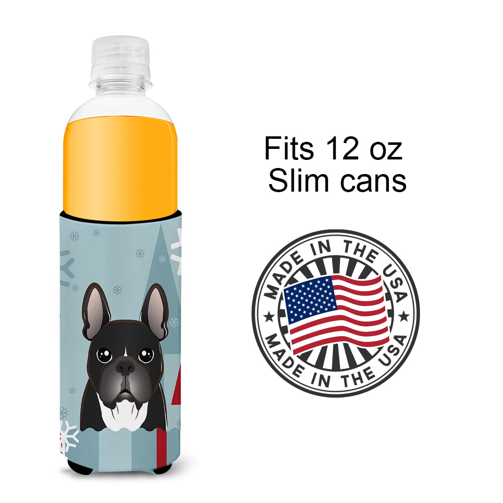 Winter Holiday French Bulldog Ultra Beverage Insulators for slim cans BB1723MUK  the-store.com.