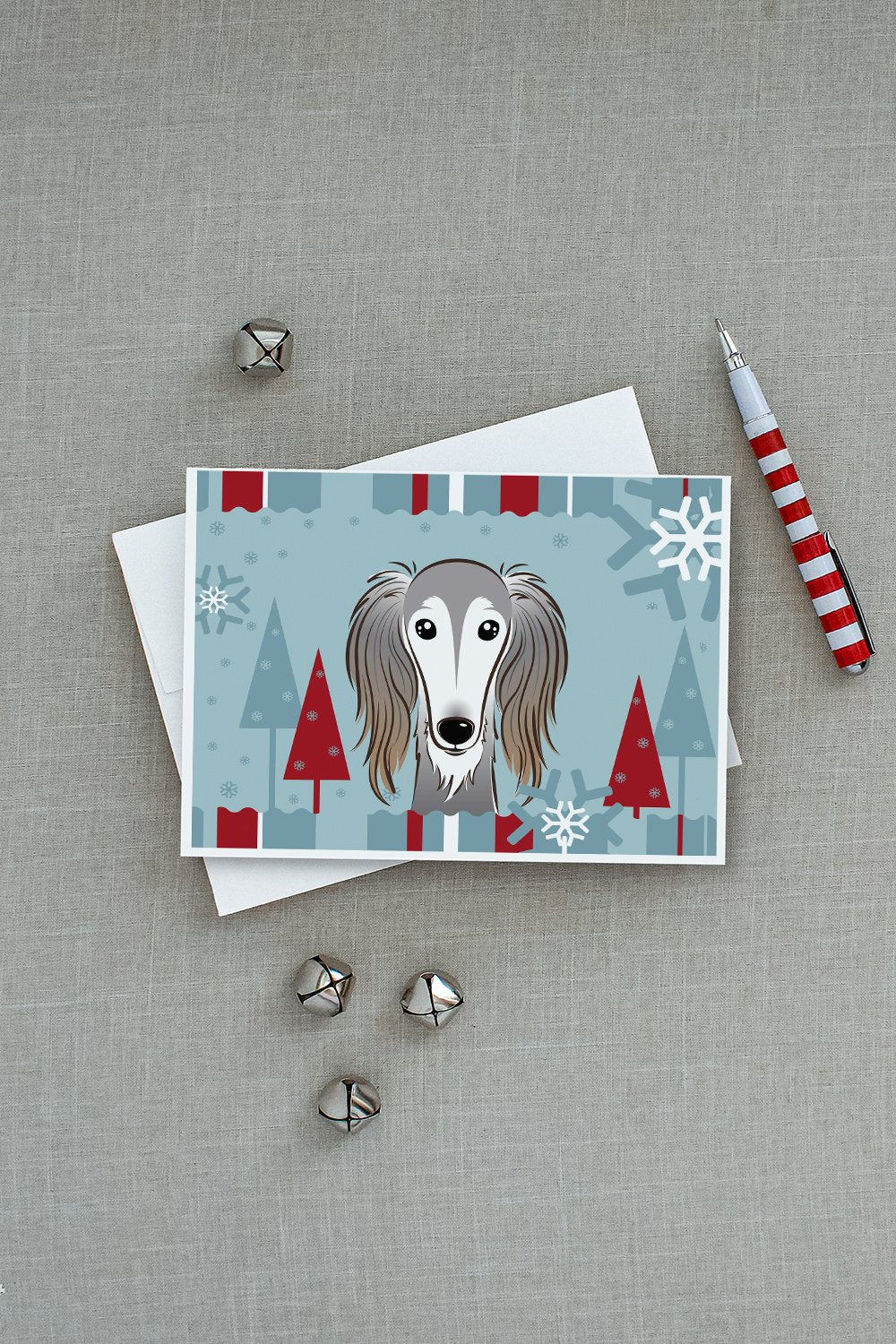 Winter Holiday Saluki Greeting Cards and Envelopes Pack of 8 - the-store.com