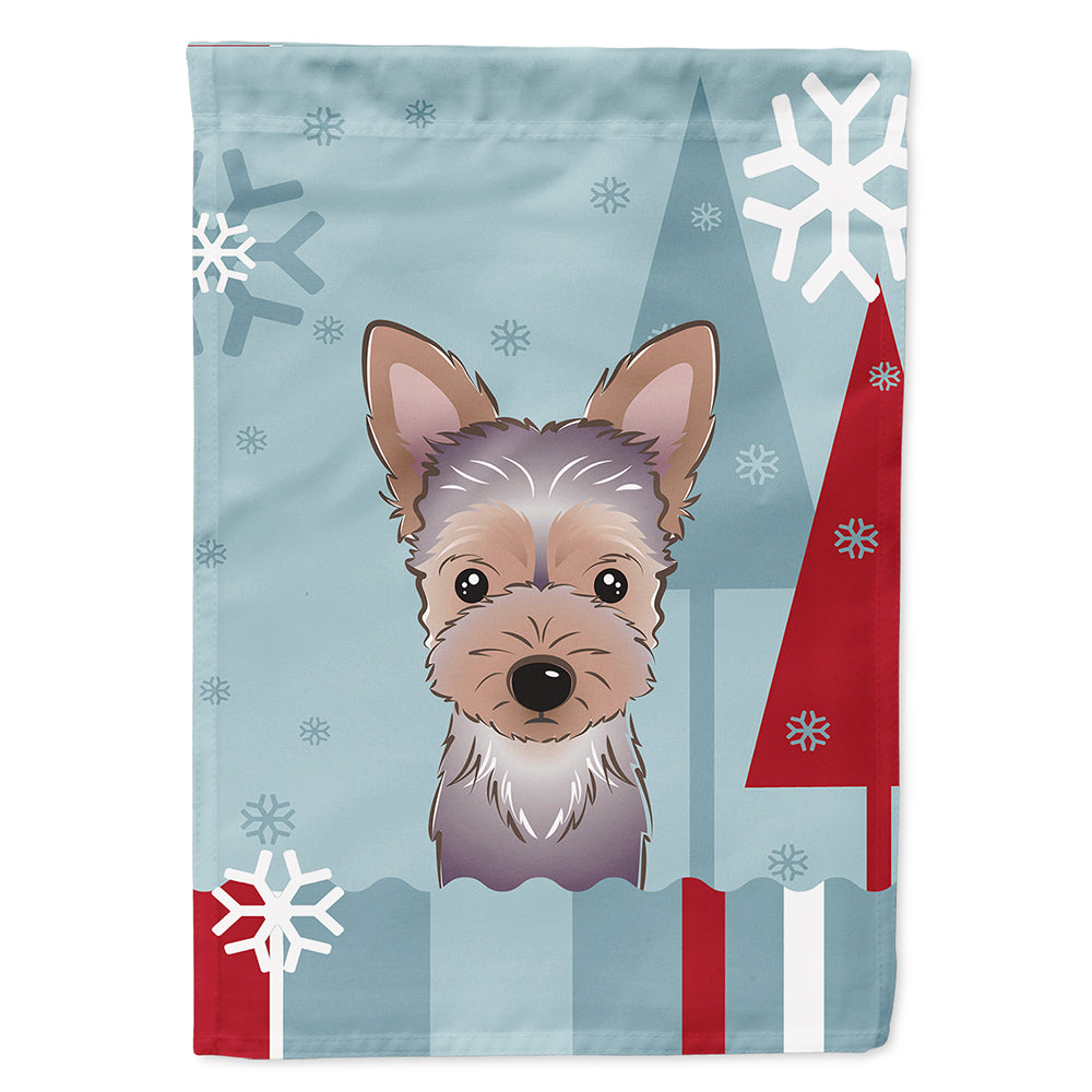 Winter Holiday Yorkie Puppy Flag Canvas House Size BB1728CHF