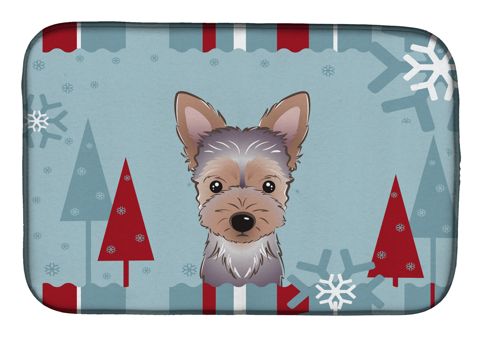 Winter Holiday Yorkie Puppy Dish Drying Mat BB1728DDM  the-store.com.