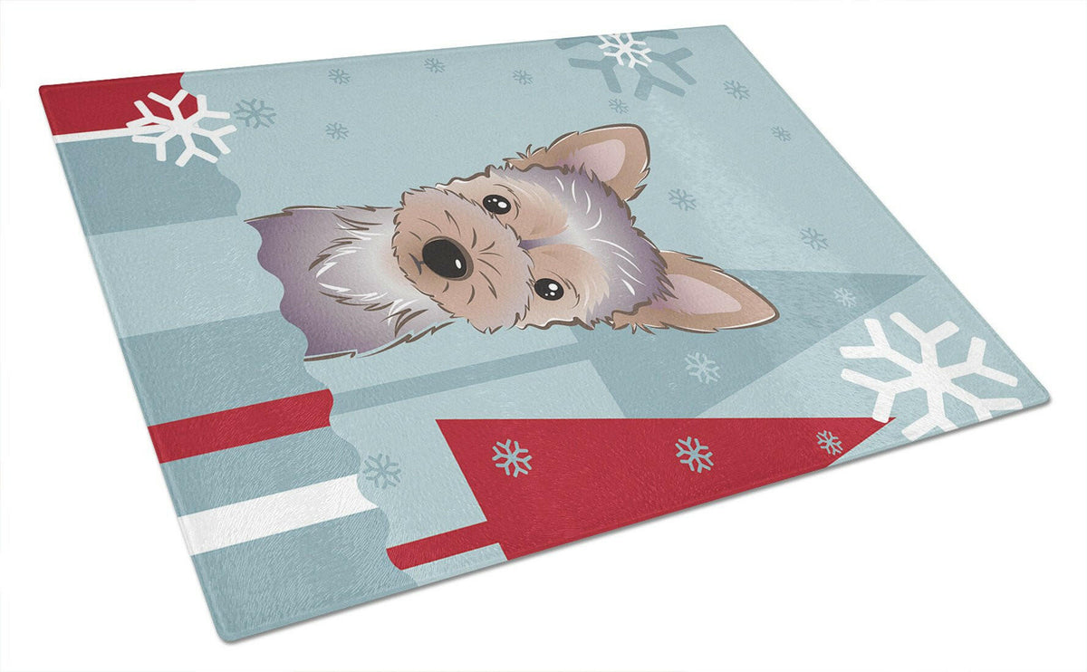 Winter Holiday Yorkie Puppy Glass Cutting Board Large BB1728LCB by Caroline&#39;s Treasures