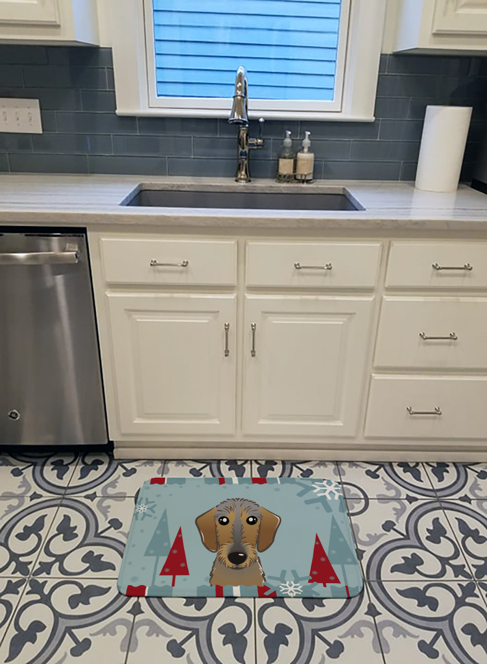 Winter Holiday Wirehaired Dachshund Machine Washable Memory Foam Mat BB1729RUG - the-store.com