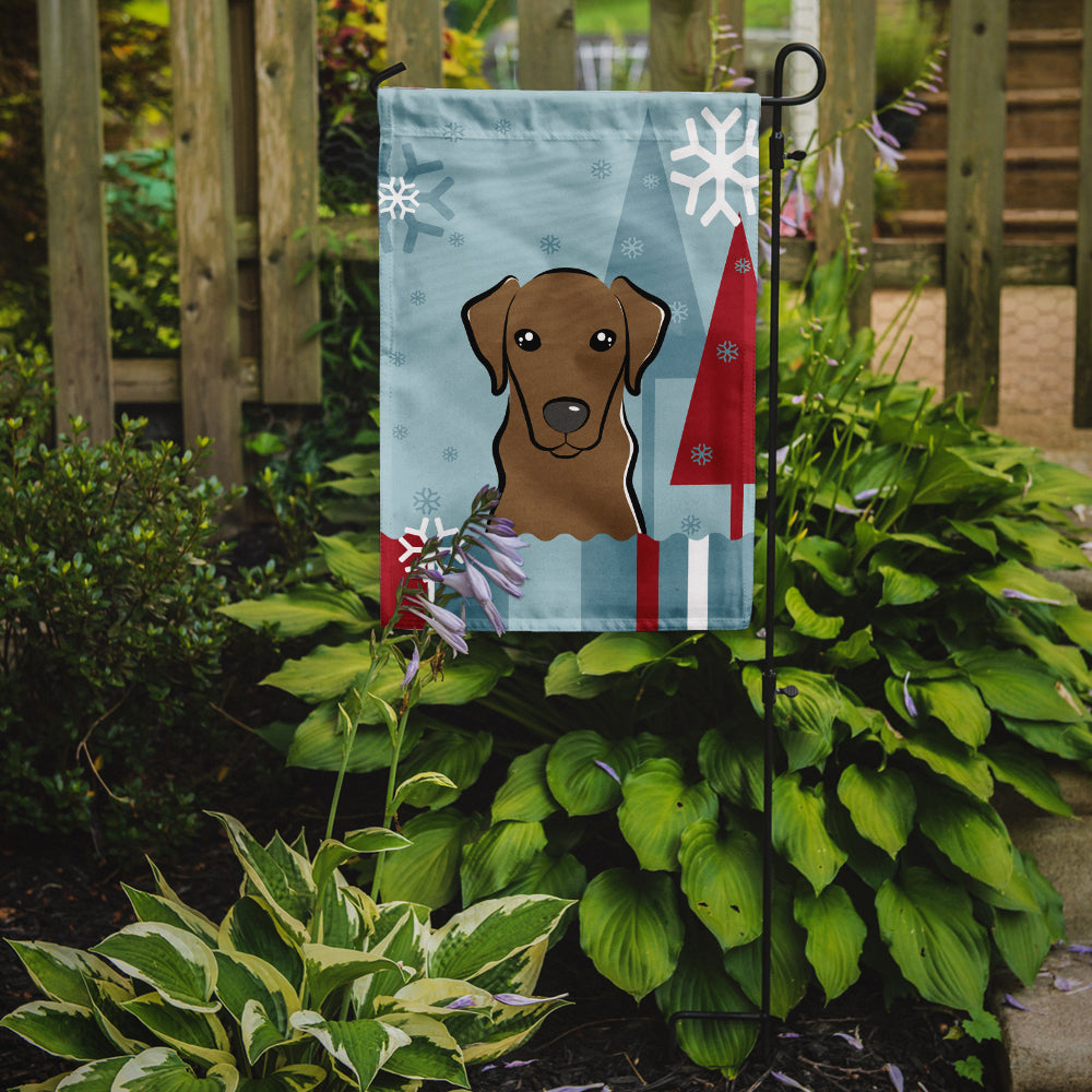 Winter Holiday Chocolate Labrador Flag Garden Size BB1730GF.