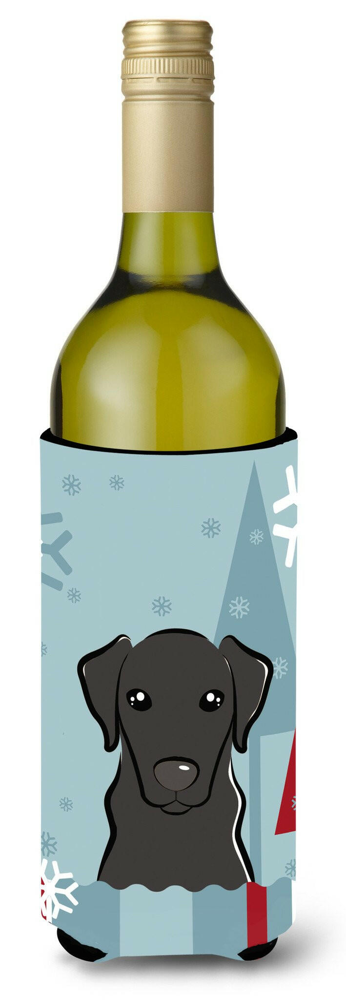 Winter Holiday Black Labrador Wine Bottle Beverage Insulator Hugger BB1731LITERK by Caroline's Treasures