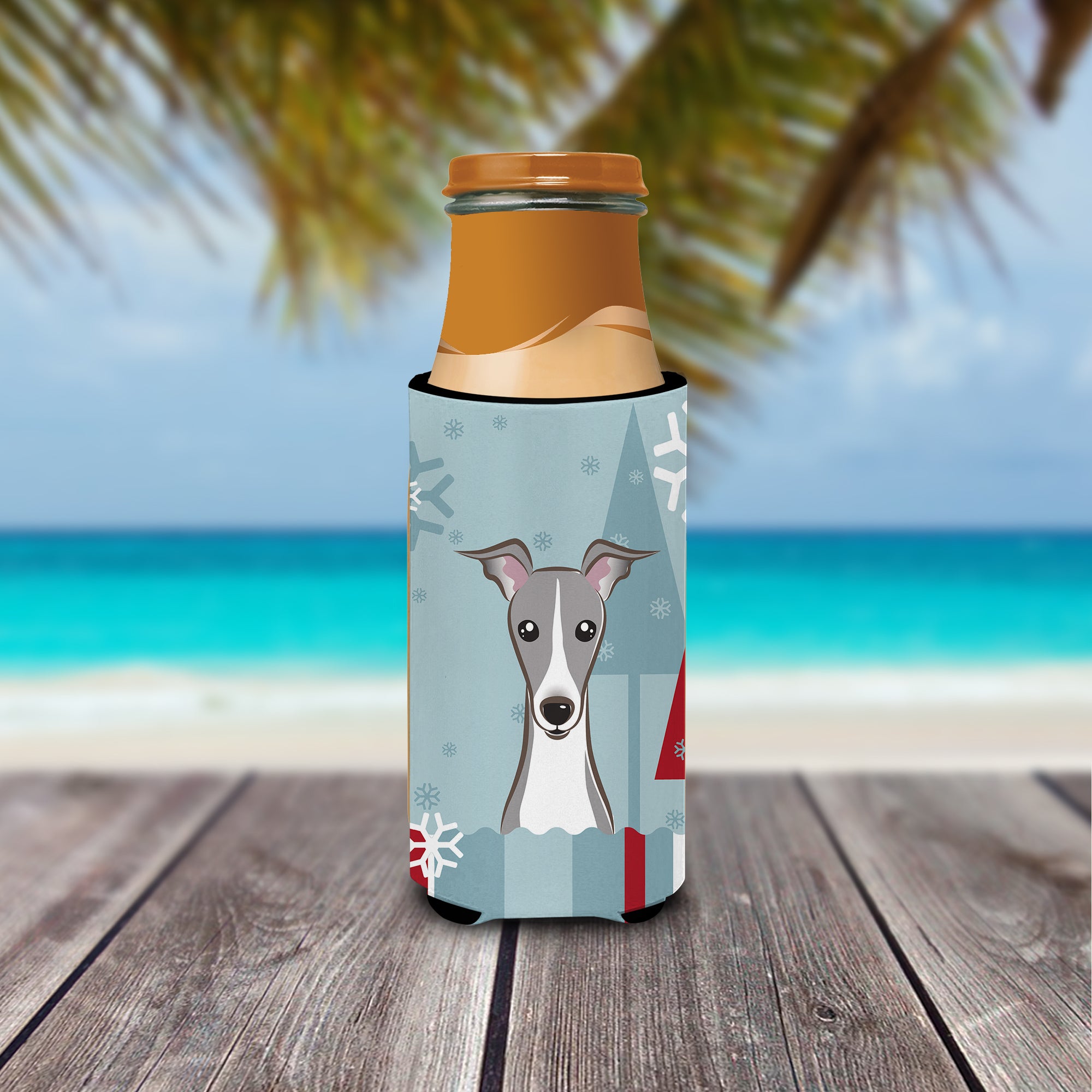 Winter Holiday Italian Greyhound Ultra Beverage Insulators for slim cans BB1732MUK