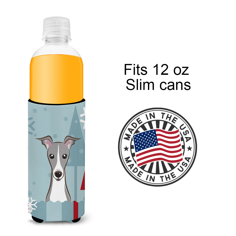 Winter Holiday Italian Greyhound Ultra Beverage Insulators for slim cans BB1732MUK