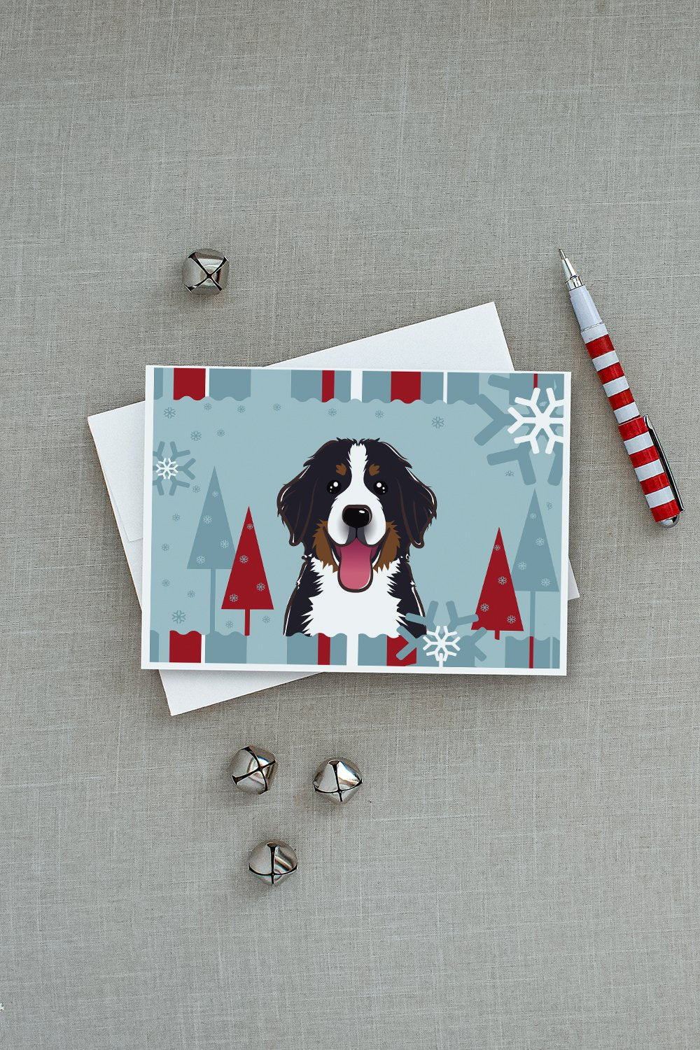 Winter Holiday Bernese Mountain Dog Greeting Cards and Envelopes Pack of 8 - the-store.com