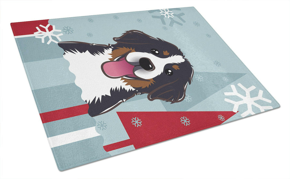 Winter Holiday Bernese Mountain Dog Glass Cutting Board Large BB1733LCB by Caroline&#39;s Treasures