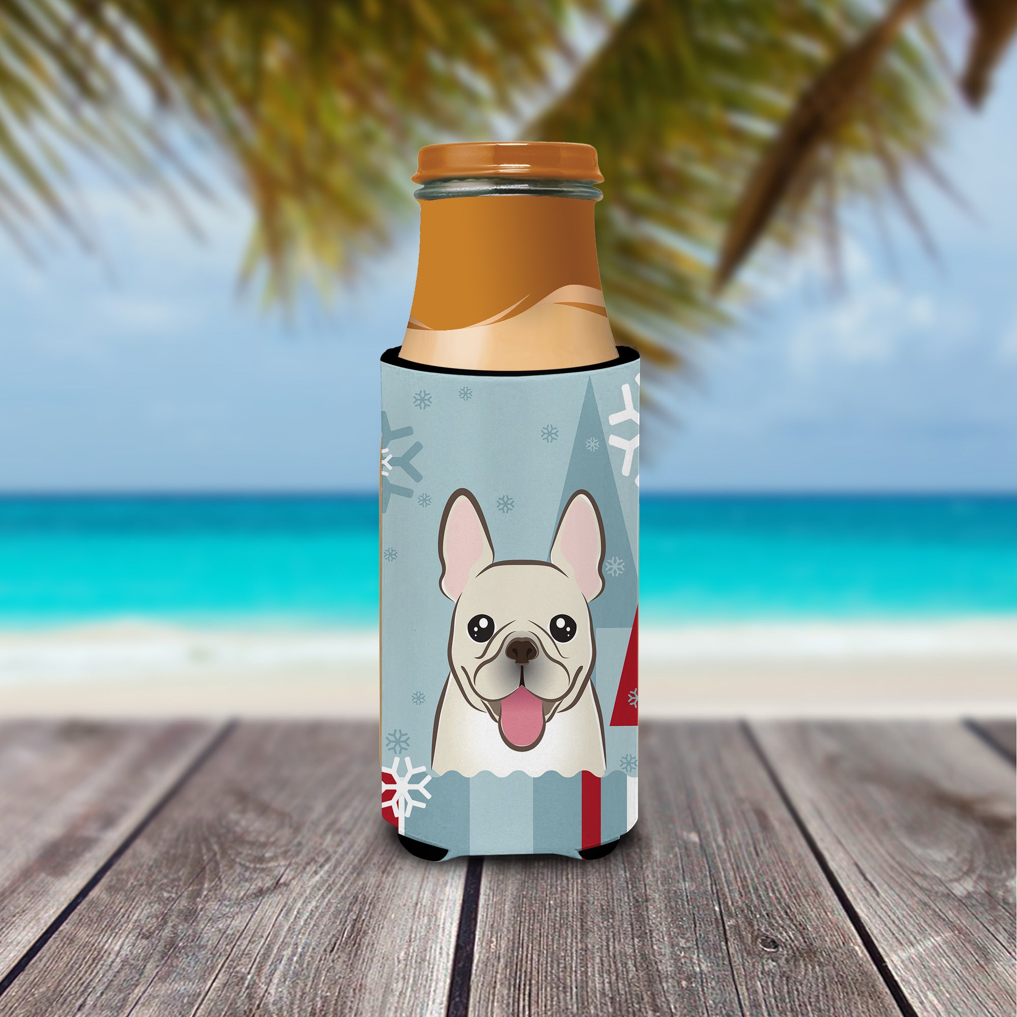 Winter Holiday French Bulldog Ultra Beverage Insulators for slim cans BB1734MUK  the-store.com.