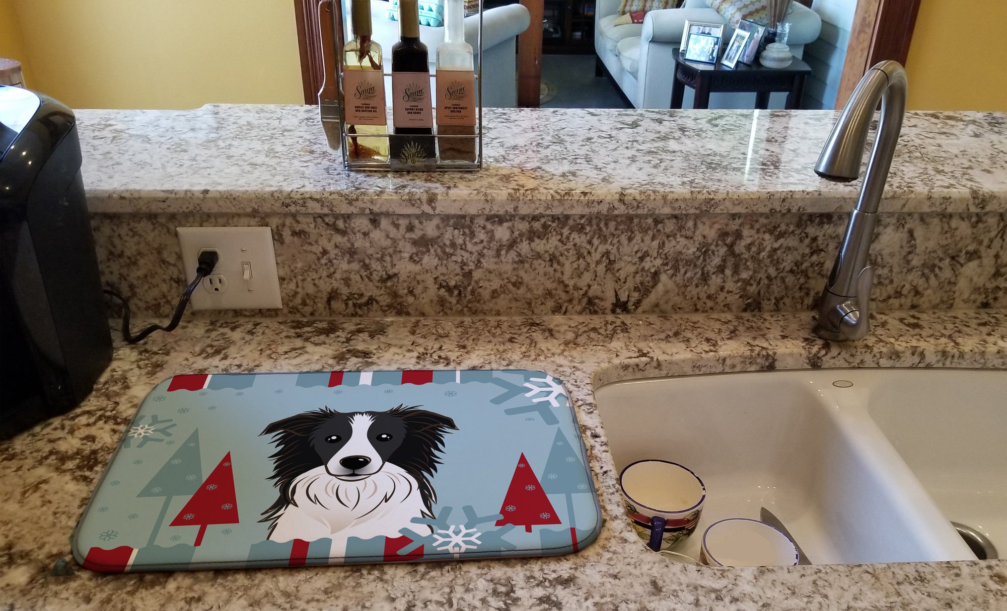 Winter Holiday Border Collie Dish Drying Mat BB1737DDM  the-store.com.