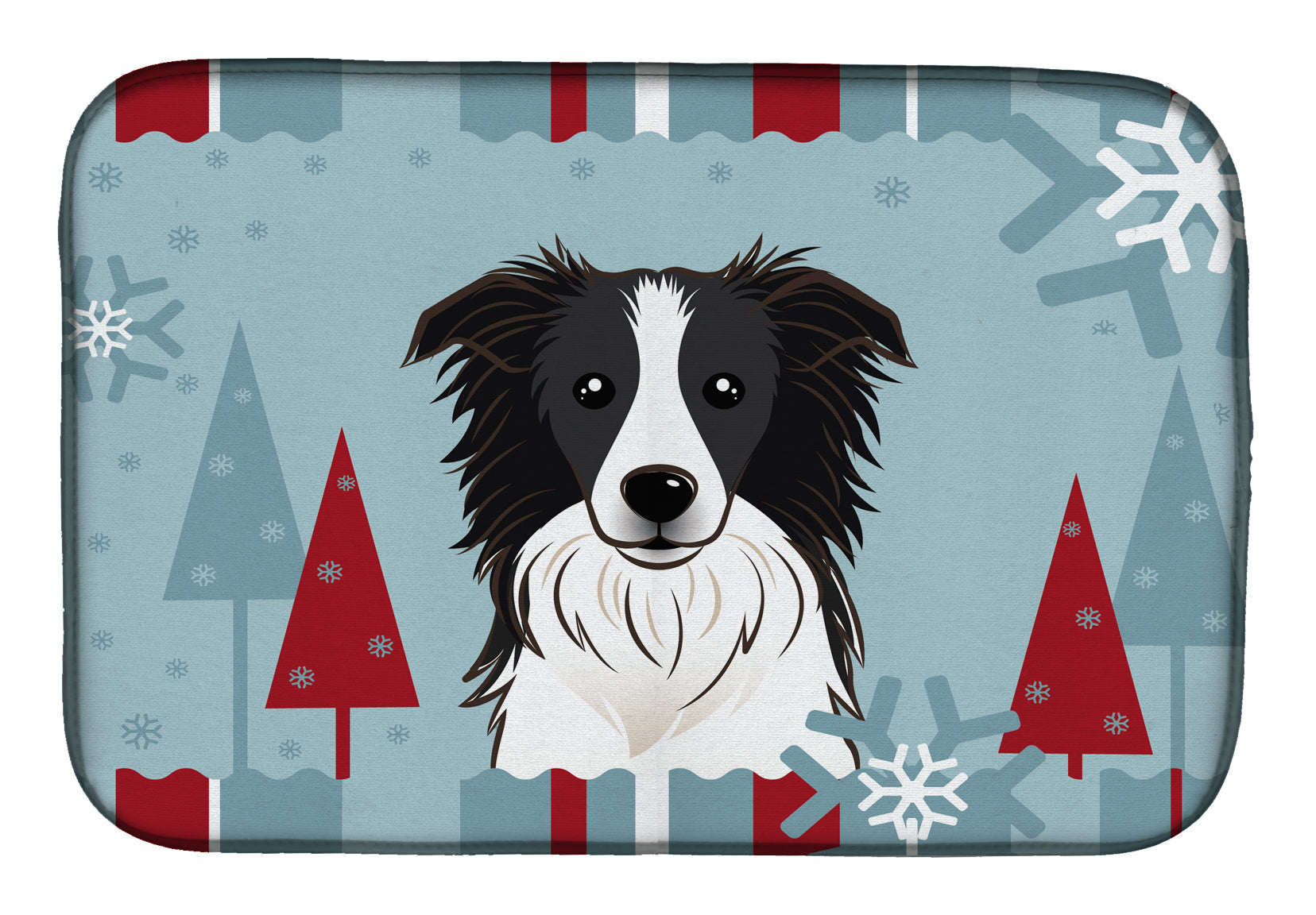 Winter Holiday Border Collie Dish Drying Mat BB1737DDM  the-store.com.