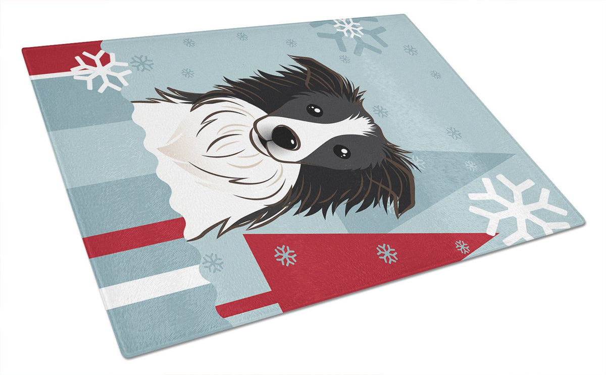 Winter Holiday Border Collie Glass Cutting Board Large BB1737LCB by Caroline&#39;s Treasures