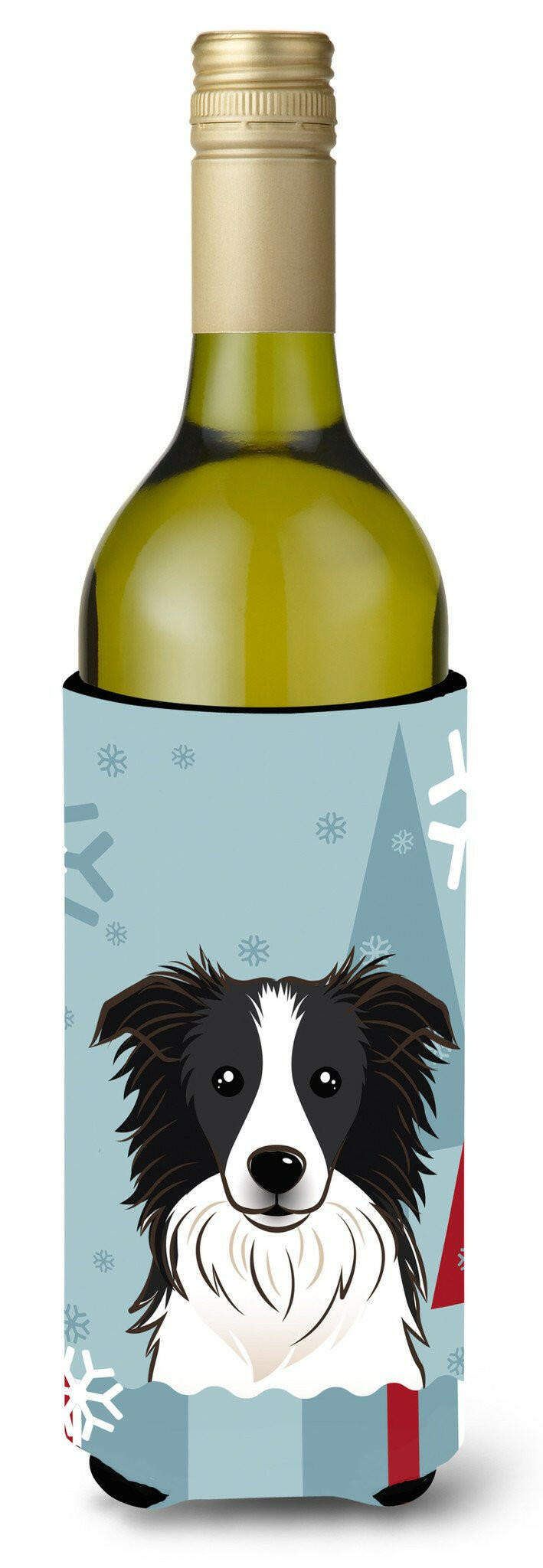 Winter Holiday Border Collie Wine Bottle Beverage Insulator Hugger BB1737LITERK by Caroline&#39;s Treasures