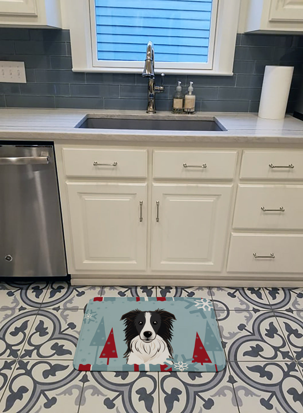 Winter Holiday Border Collie Machine Washable Memory Foam Mat BB1737RUG - the-store.com