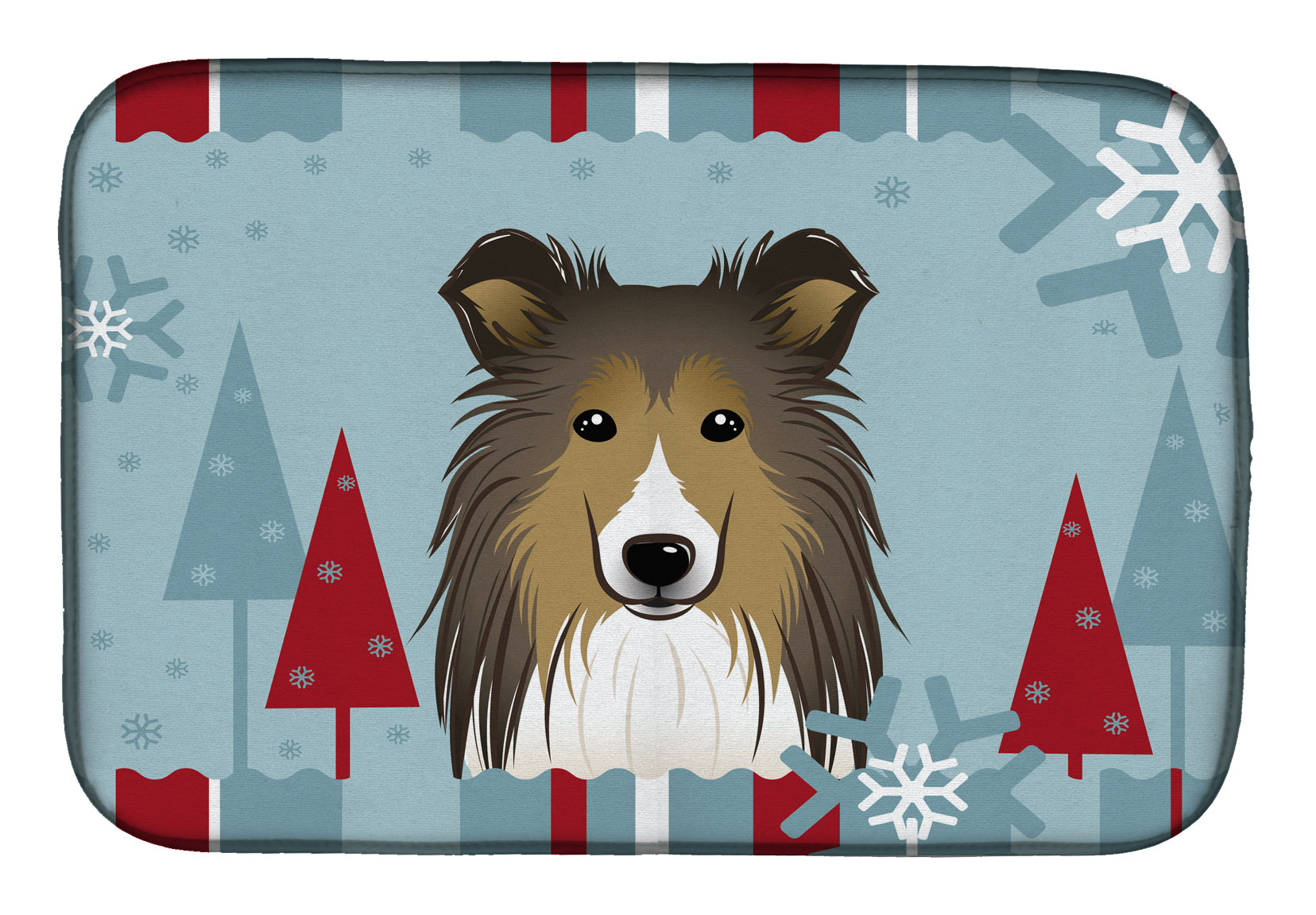 Winter Holiday Sheltie Dish Drying Mat BB1738DDM  the-store.com.