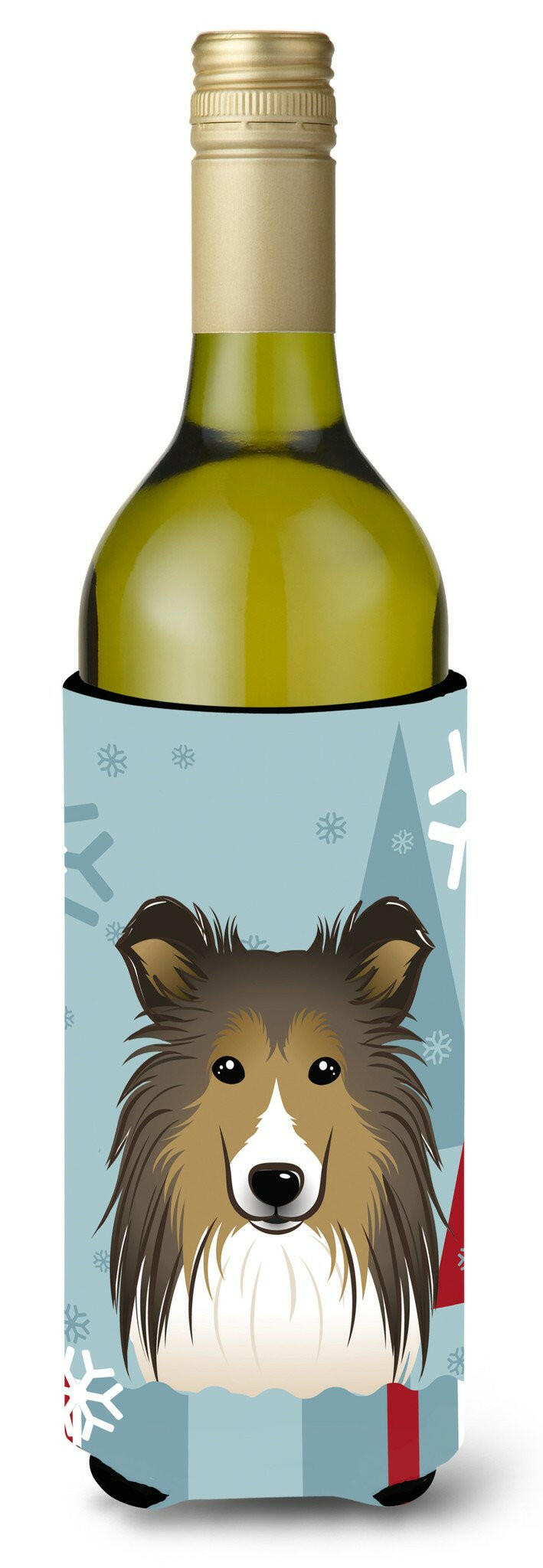 Winter Holiday Sheltie Wine Bottle Beverage Insulator Hugger BB1738LITERK by Caroline&#39;s Treasures