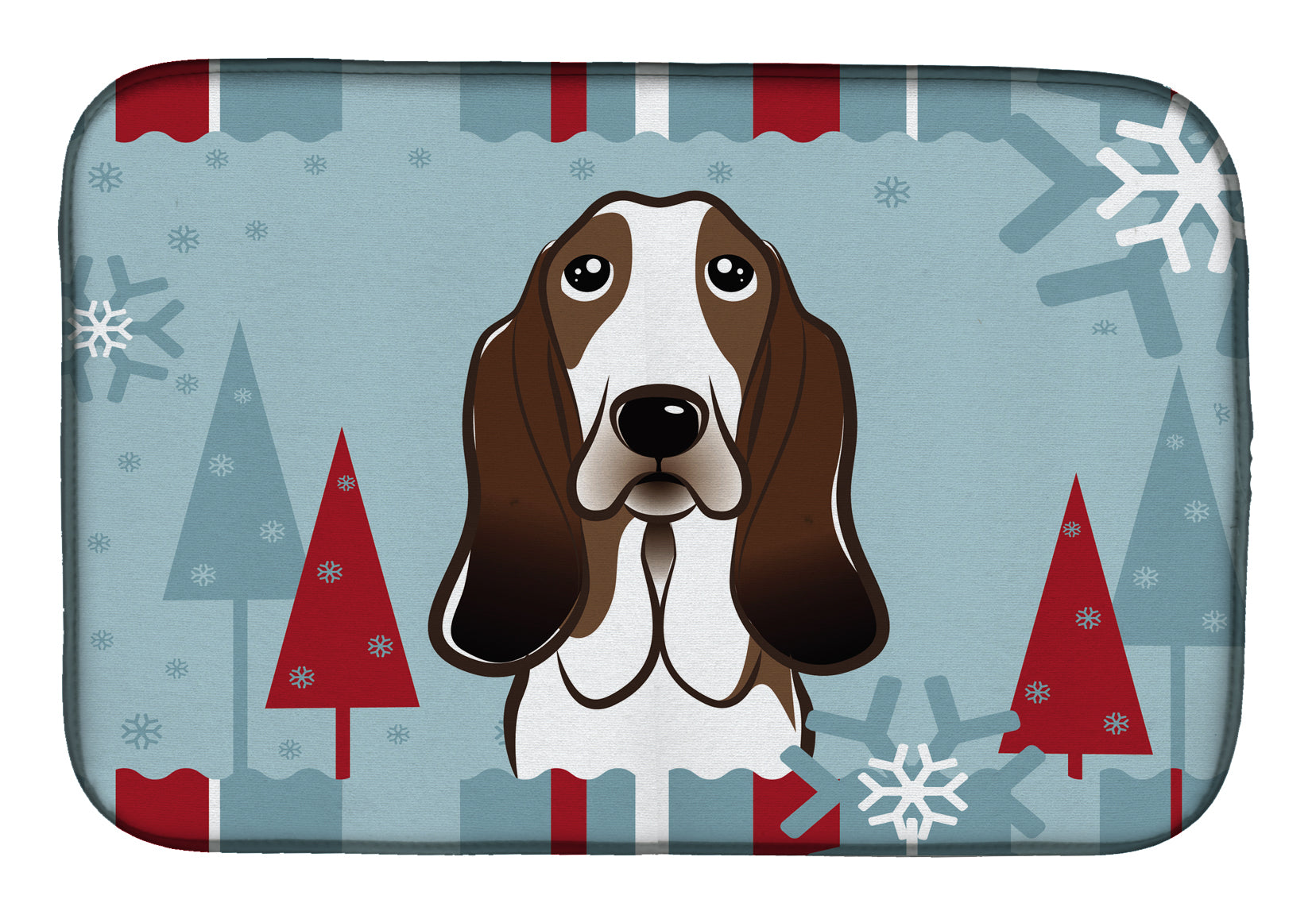 Winter Holiday Basset Hound Dish Drying Mat BB1739DDM  the-store.com.