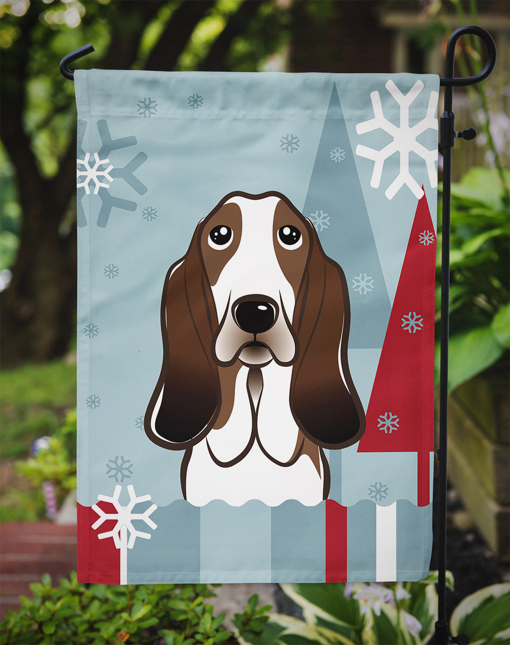 Vacances d'hiver Basset Hound Drapeau Jardin Taille BB1739GF