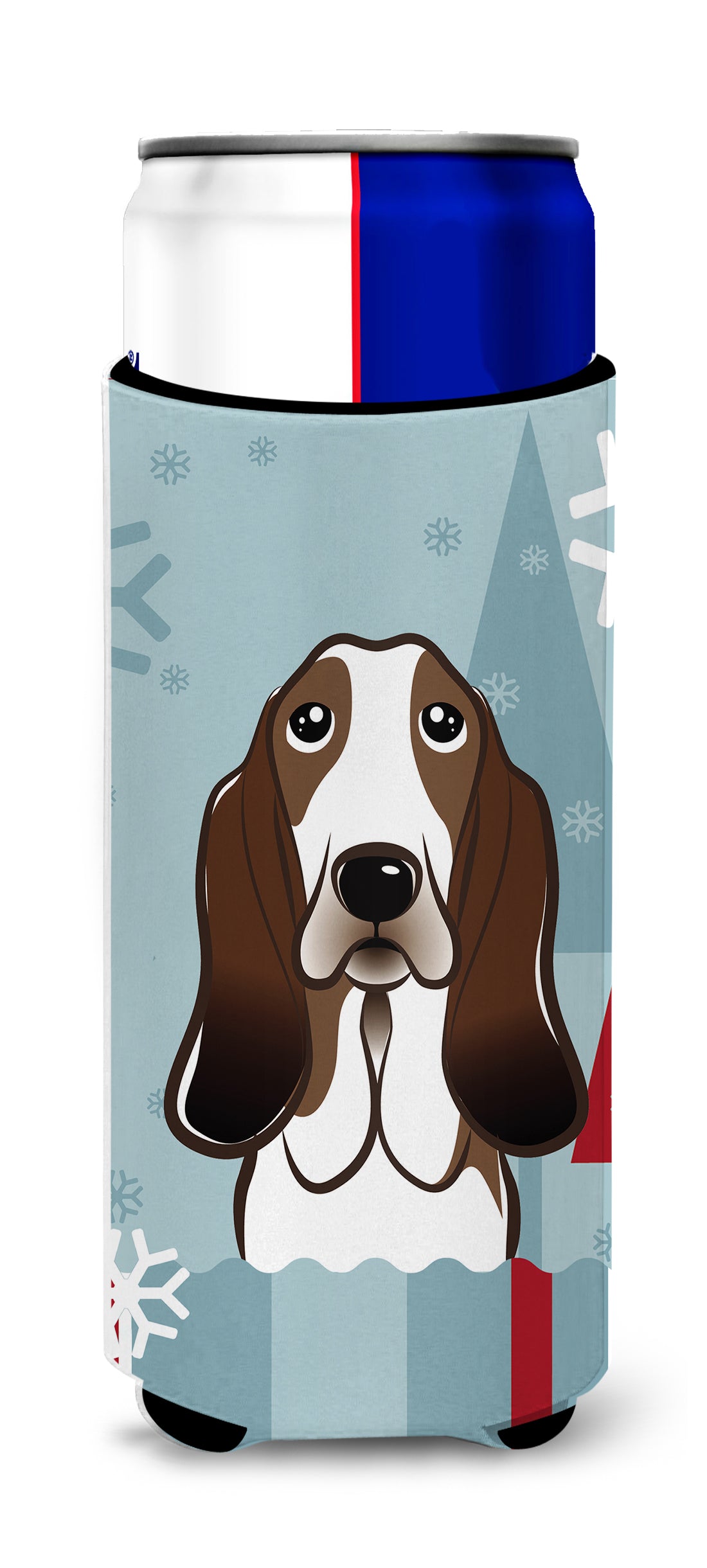 Winter Holiday Basset Hound Ultra Beverage Insulators for slim cans BB1739MUK  the-store.com.