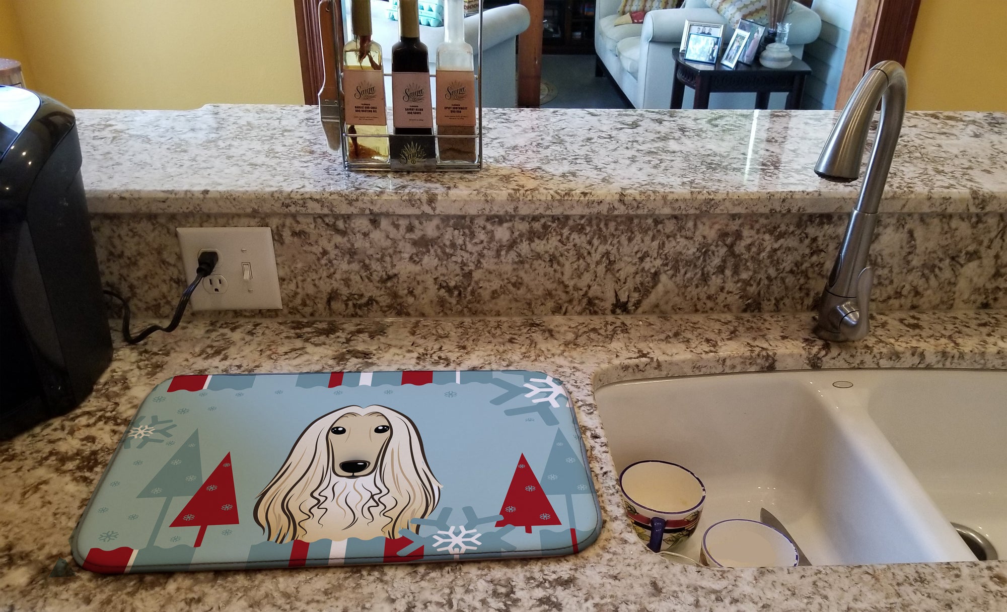 Winter Holiday Afghan Hound Dish Drying Mat BB1740DDM  the-store.com.