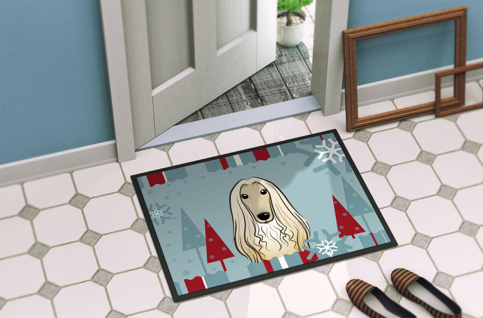 Winter Holiday Afghan Hound Indoor or Outdoor Mat 18x27 BB1740MAT - the-store.com