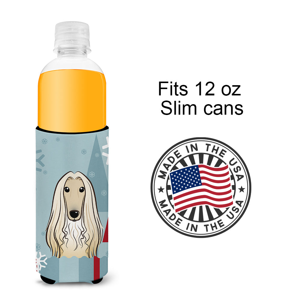 Winter Holiday Afghan Hound Ultra Beverage Insulators for slim cans BB1740MUK  the-store.com.