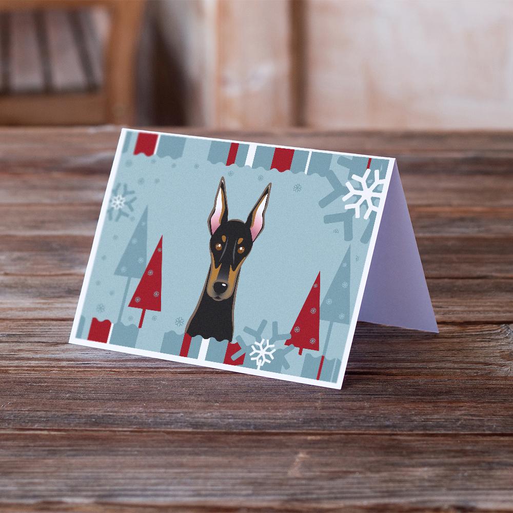 Caroline's Treasures Winter Holiday Doberman Greeting Cards - Blank Note Cards – 8-Pack of Artist-Designed Cards with Envelopes