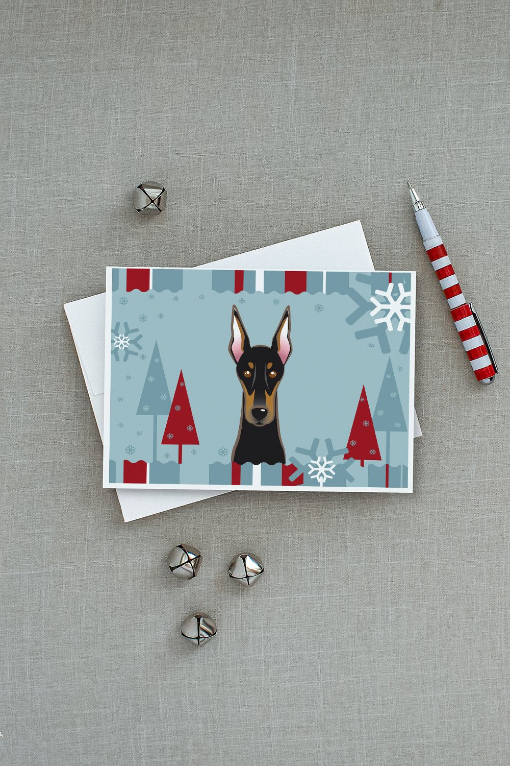 Winter Holiday Doberman Greeting Cards and Envelopes Pack of 8 - the-store.com