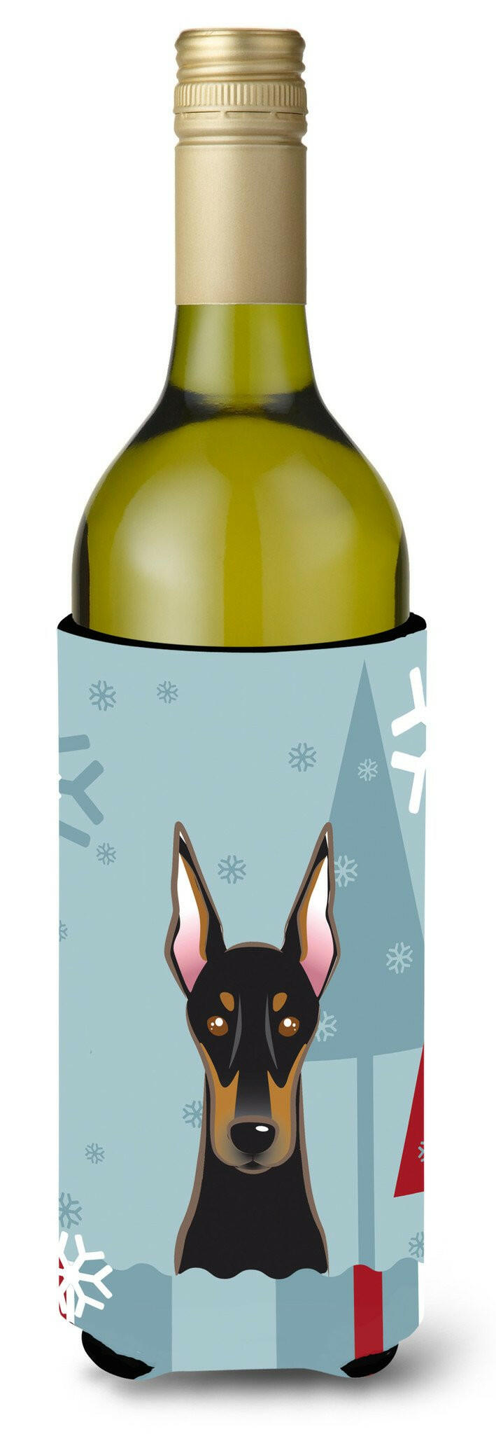 Winter Holiday Doberman Wine Bottle Beverage Insulator Hugger BB1741LITERK by Caroline&#39;s Treasures