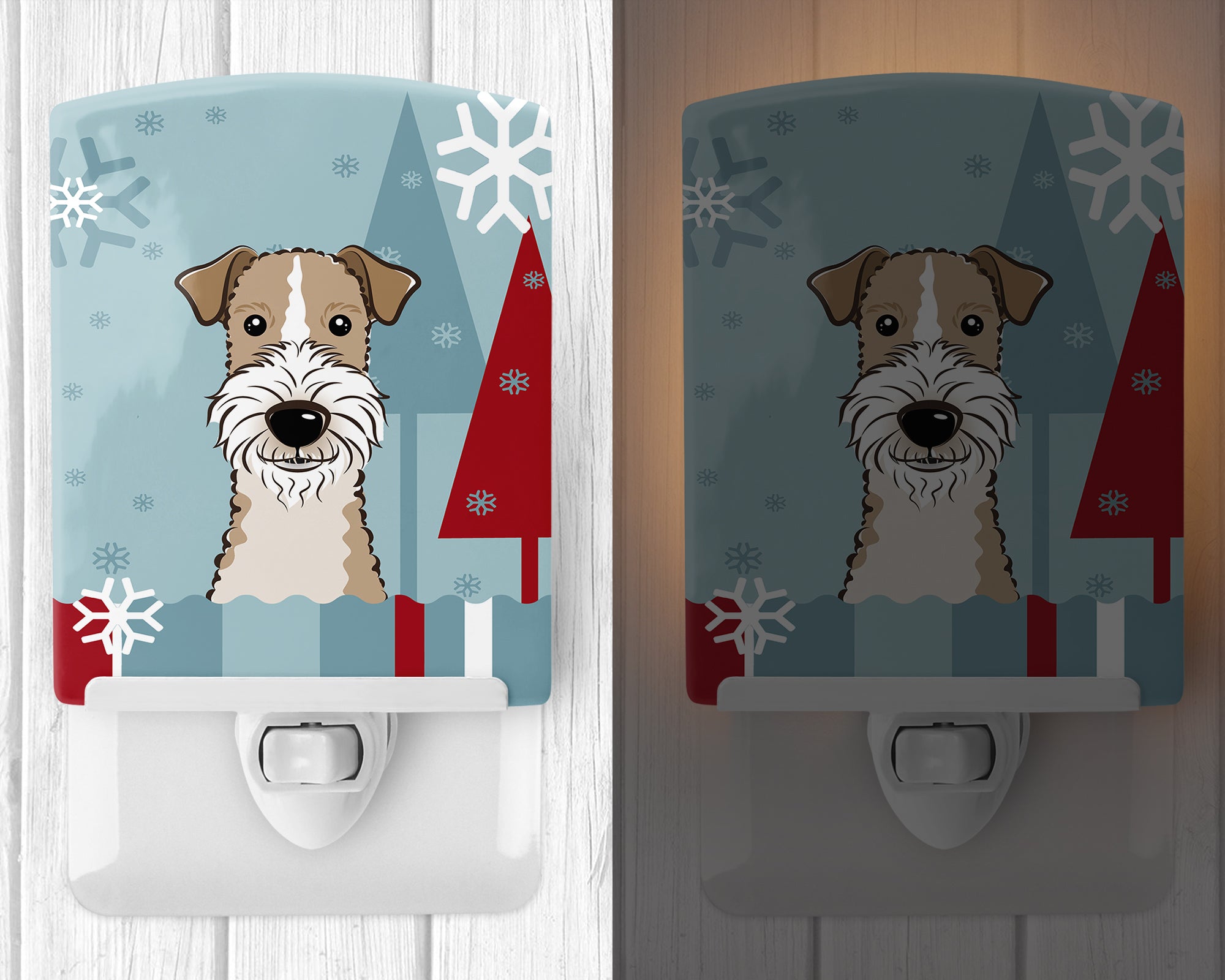 Winter Holiday Wire Haired Fox Terrier Ceramic Night Light BB1743CNL - the-store.com