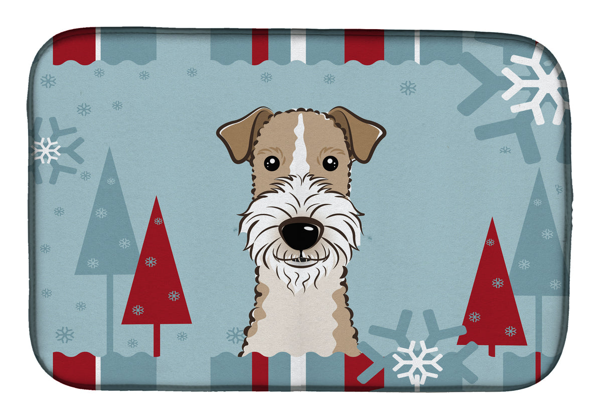 Winter Holiday Wire Haired Fox Terrier Dish Drying Mat BB1743DDM