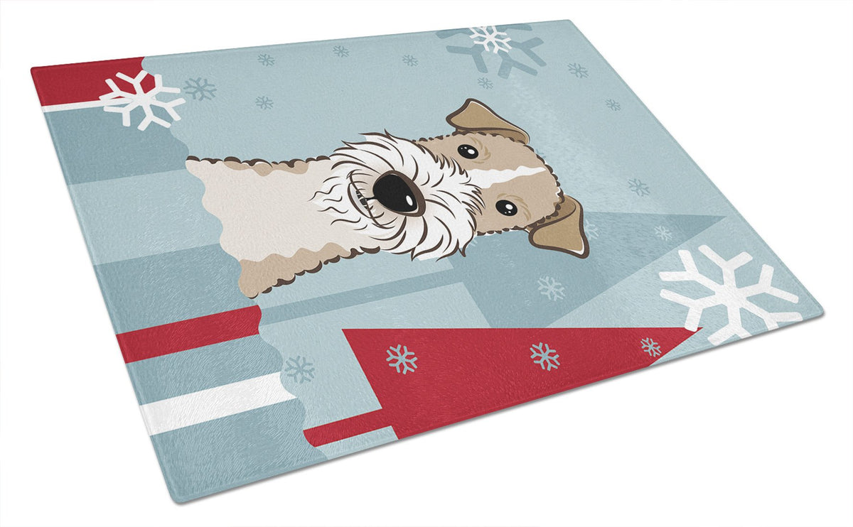Winter Holiday Wire Haired Fox Terrier Glass Cutting Board Large BB1743LCB by Caroline&#39;s Treasures