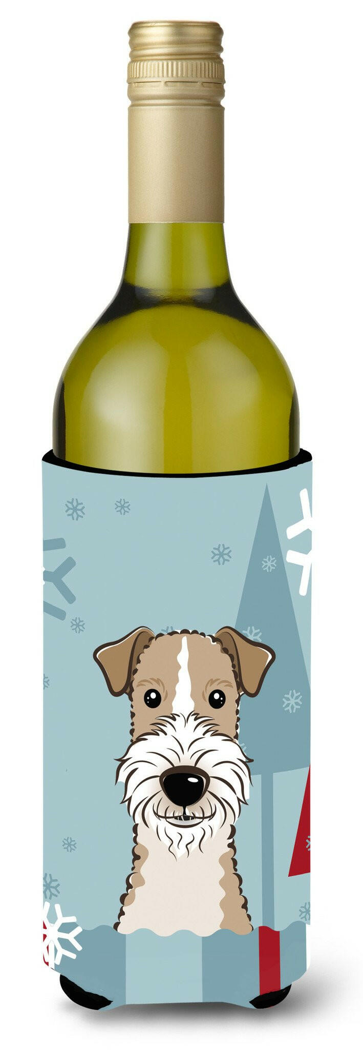 Winter Holiday Wire Haired Fox Terrier Wine Bottle Beverage Insulator Hugger BB1743LITERK by Caroline's Treasures