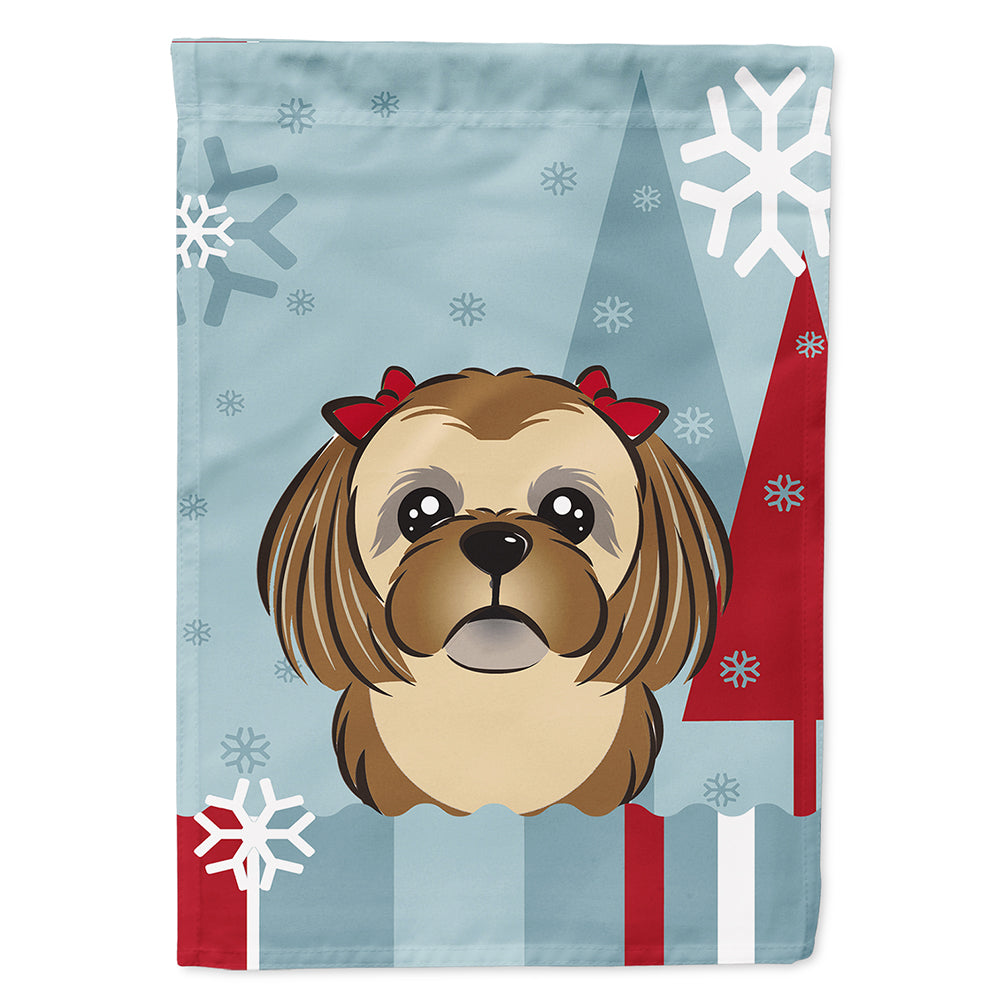 Winter Holiday Chocolate Brown Shih Tzu Flag Canvas House Size BB1745CHF