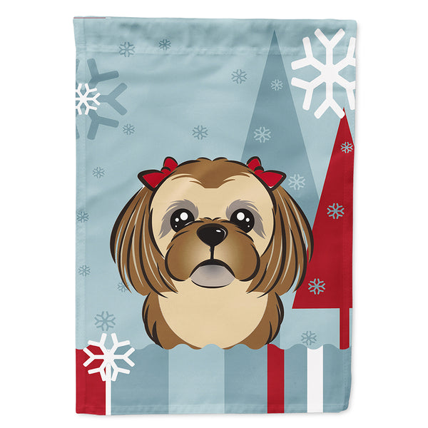 Winter Holiday Chocolate Brown Shih Tzu Flag Canvas House Size BB1745CHF  the-store.com.