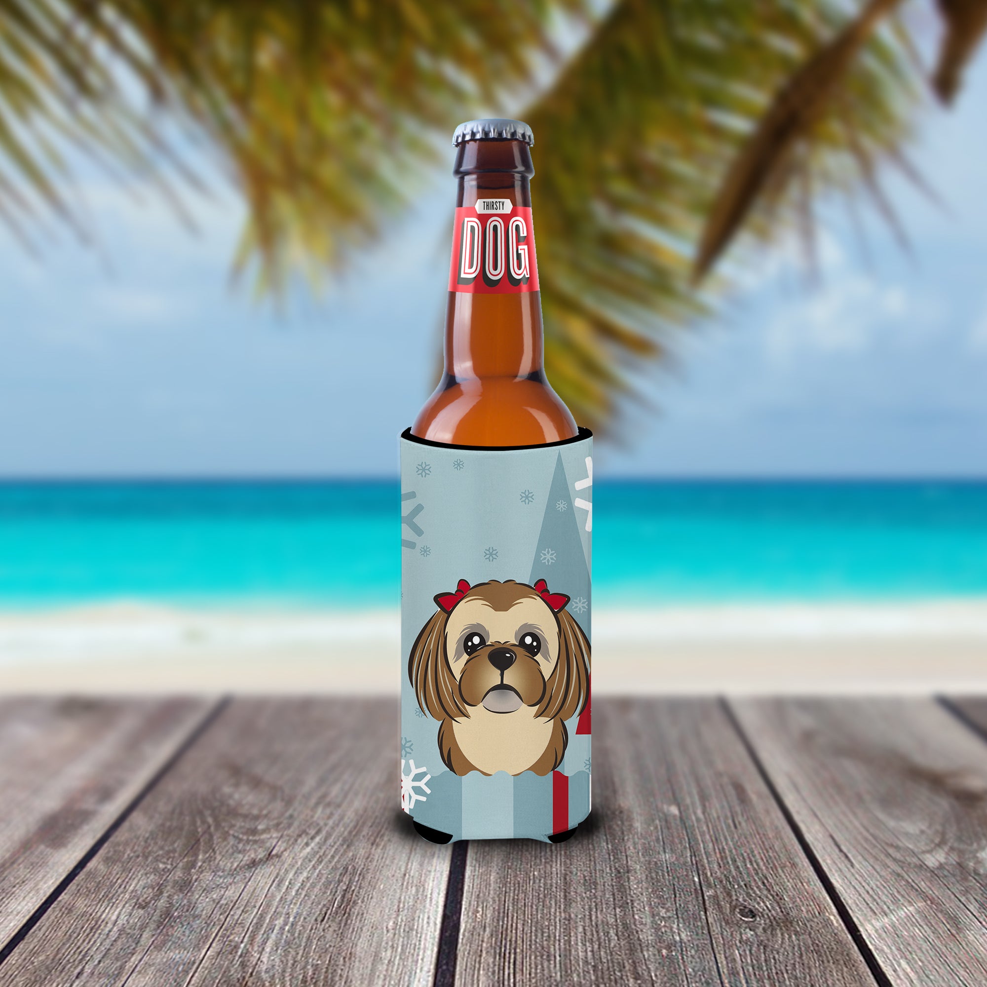 Winter Holiday Chocolate Brown Shih Tzu Ultra Beverage Insulators for slim cans BB1745MUK  the-store.com.