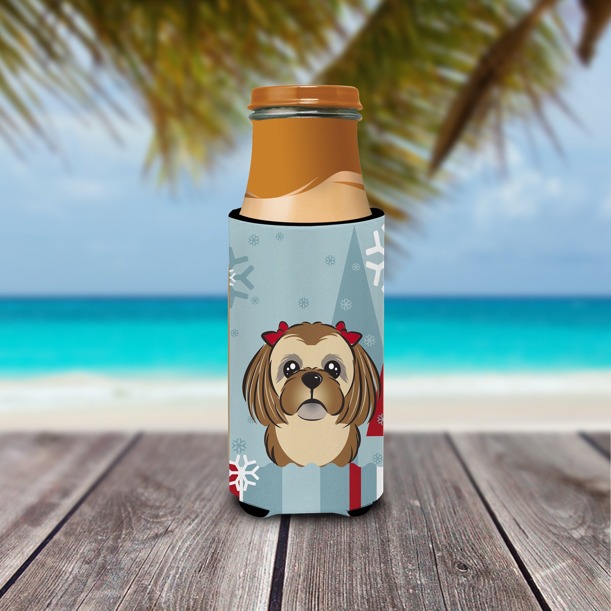 Winter Holiday Chocolate Brown Shih Tzu Ultra Beverage Insulators for slim cans BB1745MUK