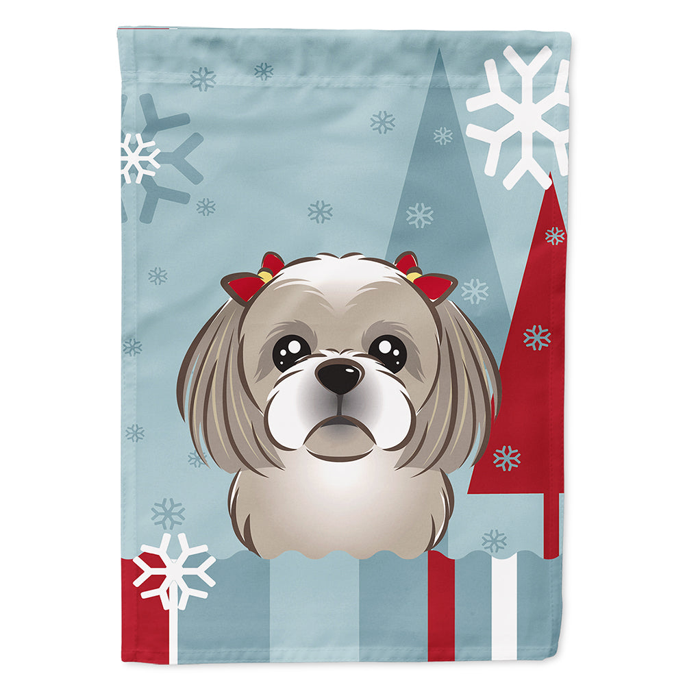 Winter Holiday Gray Silver Shih Tzu Flag Canvas House Size BB1746CHF  the-store.com.