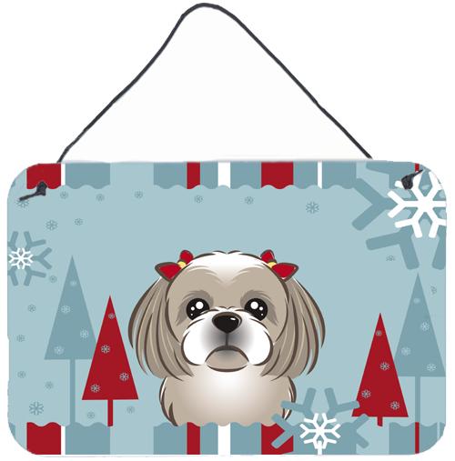 Winter Holiday Gray Silver Shih Tzu Wall or Door Hanging Prints BB1746DS812 by Caroline&#39;s Treasures