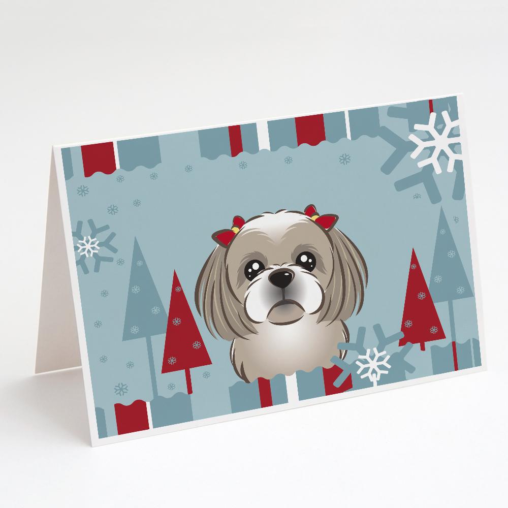 Buy this Winter Holiday Gray Silver Shih Tzu Greeting Cards and Envelopes Pack of 8