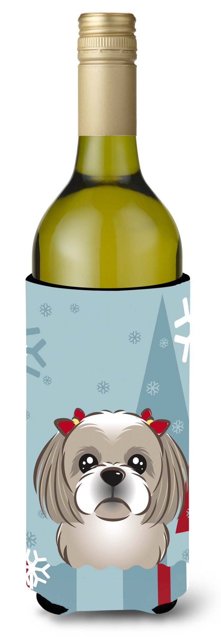 Winter Holiday Gray Silver Shih Tzu Wine Bottle Beverage Insulator Hugger BB1746LITERK by Caroline's Treasures