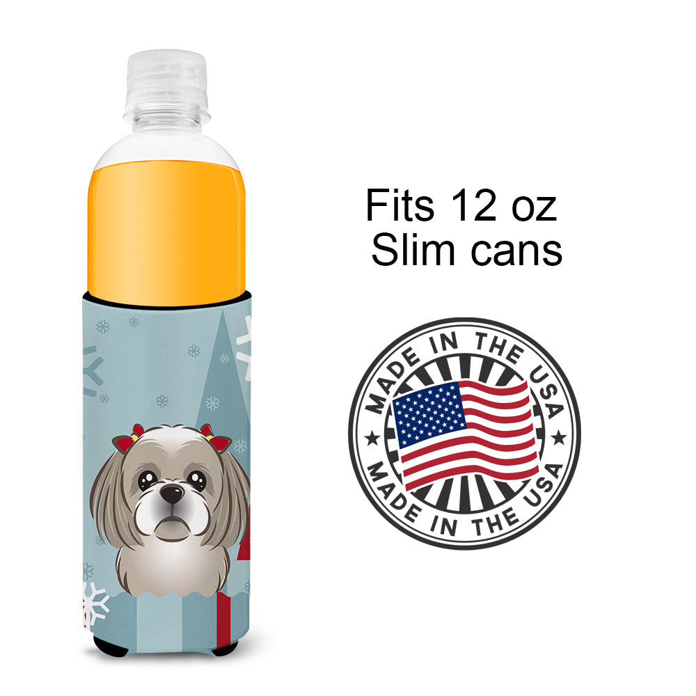Winter Holiday Grey Silver Shih Tzu Ultra Beverage Isolateurs pour canettes minces BB1746MUK