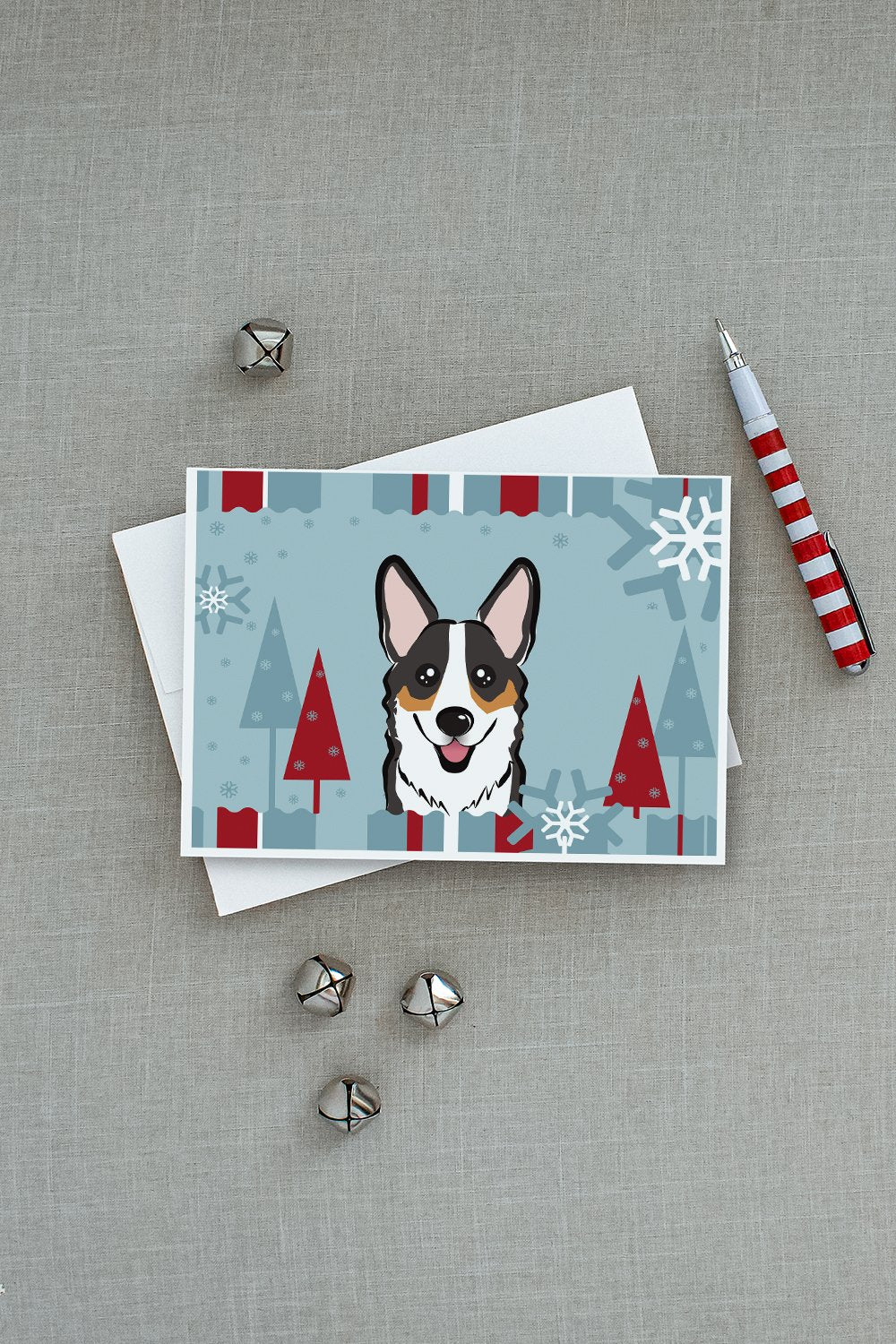 Winter Holiday Tricolor Corgi Greeting Cards and Envelopes Pack of 8 - the-store.com