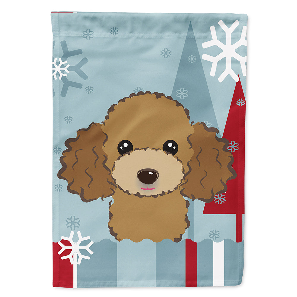 Winter Holiday Chocolate Brown Poodle Flag Canvas House Size BB1752CHF  the-store.com.