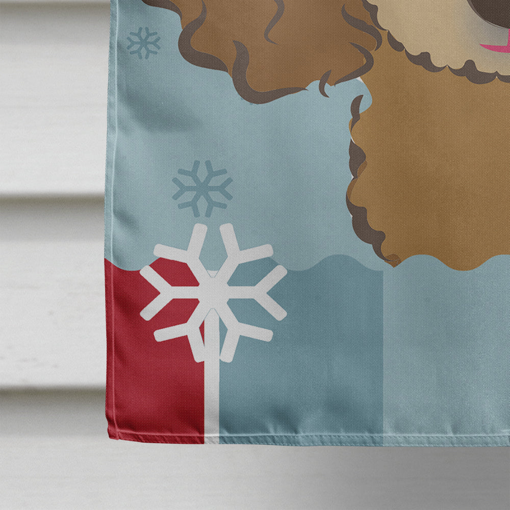 Winter Holiday Chocolate Brown Poodle Flag Canvas House Size BB1752CHF  the-store.com.