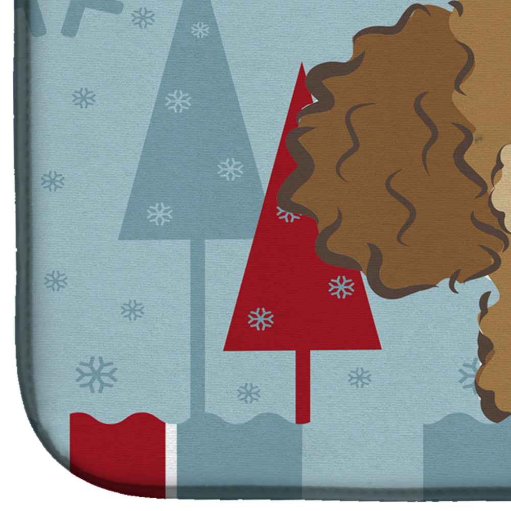Winter Holiday Chocolate Brown Poodle Dish Drying Mat BB1752DDM