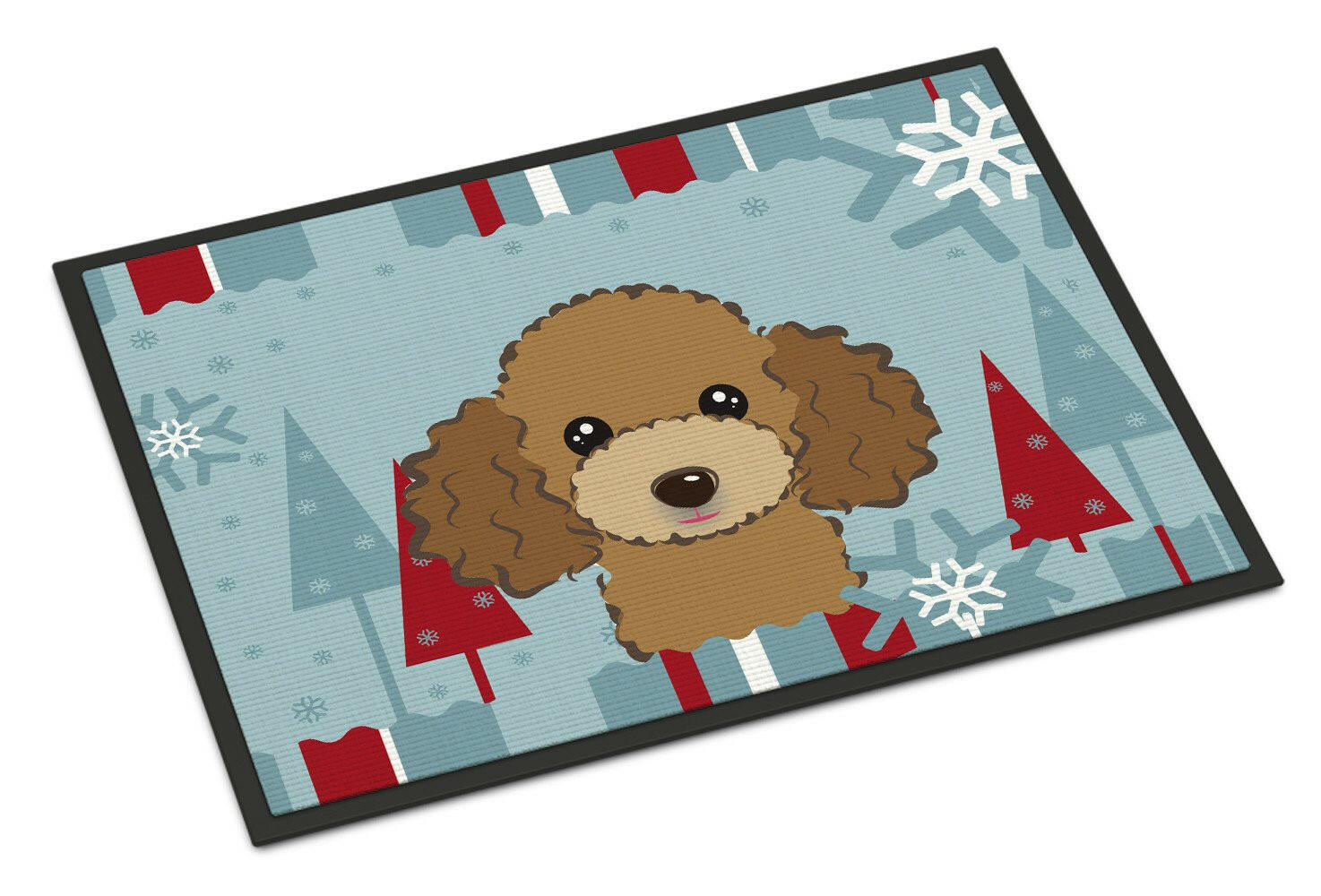 Winter Holiday Chocolate Brown Poodle Indoor or Outdoor Mat 24x36 BB1752JMAT - the-store.com