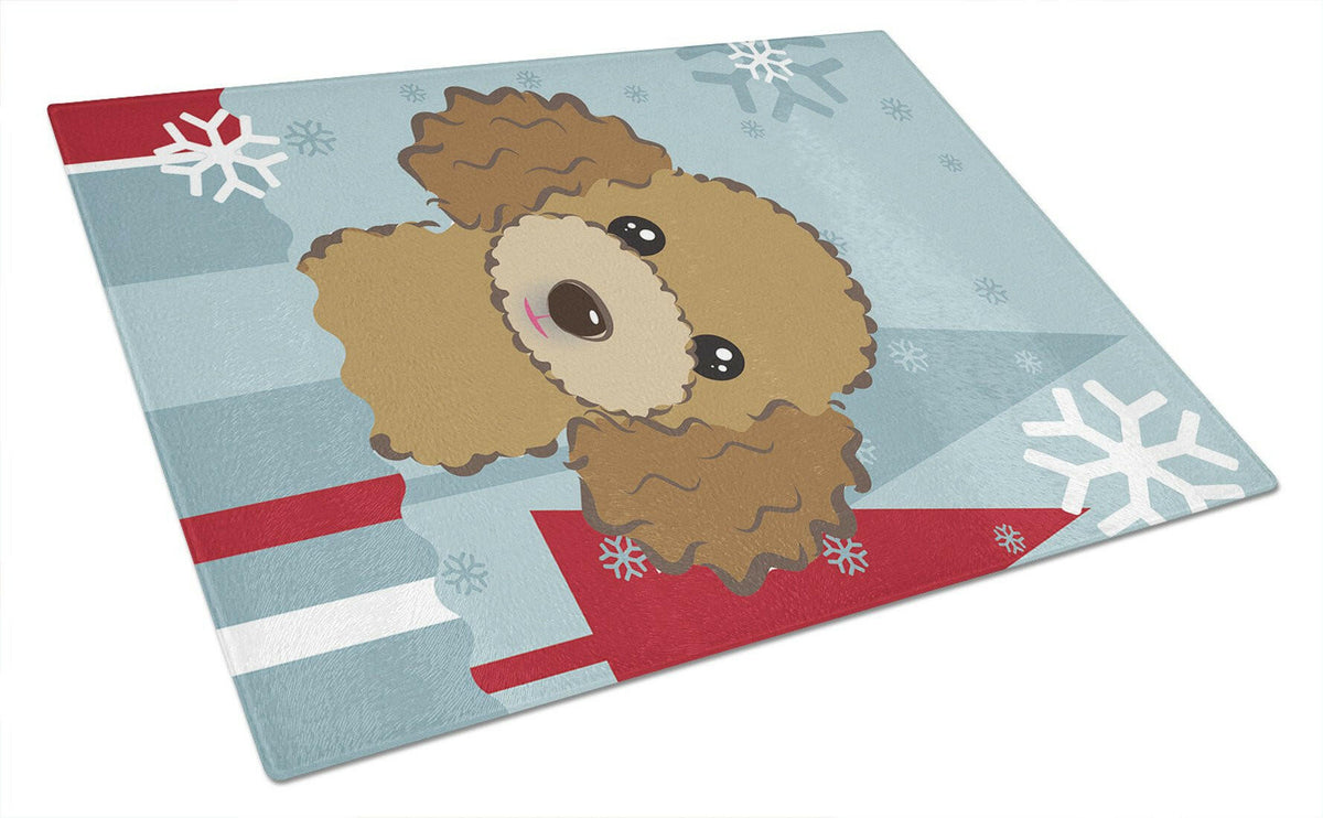 Winter Holiday Chocolate Brown Poodle Glass Cutting Board Large BB1752LCB by Caroline&#39;s Treasures