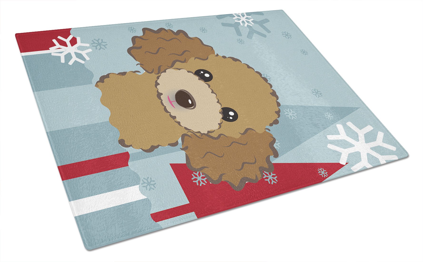 Winter Holiday Chocolate Brown Poodle Glass Cutting Board Large BB1752LCB by Caroline's Treasures