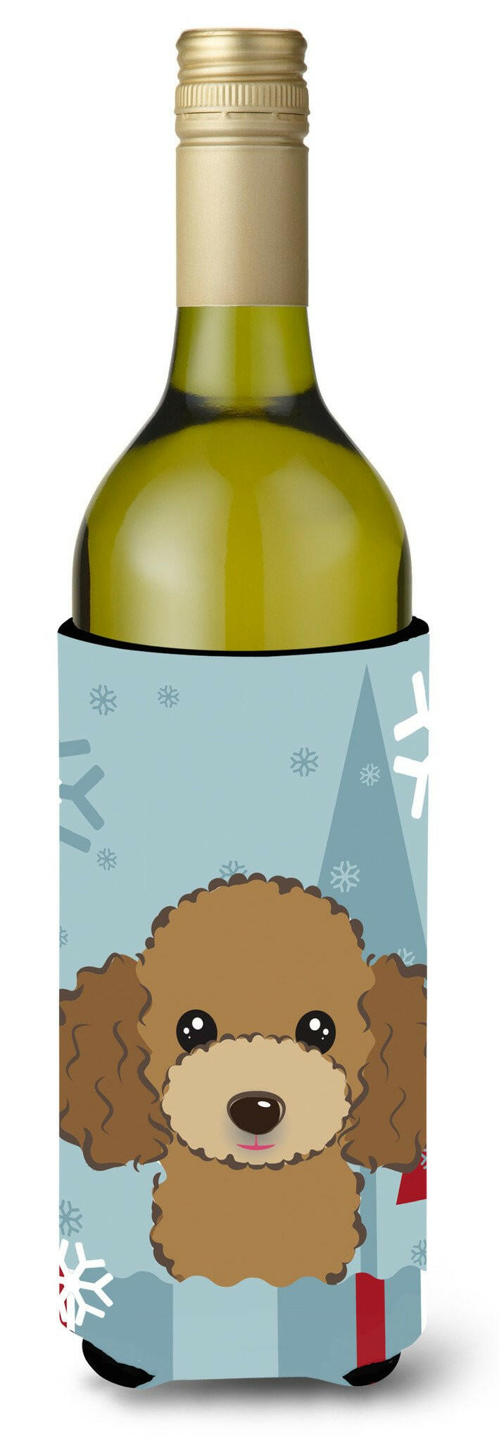 Winter Holiday Chocolate Brown Poodle Wine Bottle Beverage Insulator Hugger BB1752LITERK by Caroline&#39;s Treasures